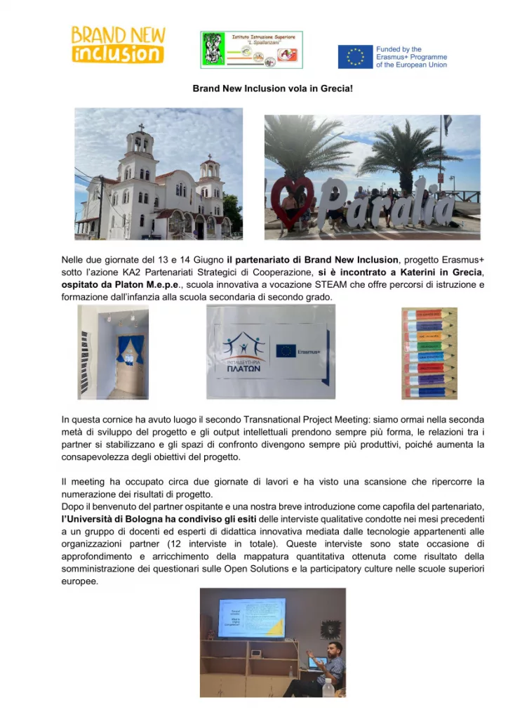 Istituto di Istruzione Superiore Lazzaro Spallanzani | NEWS ERASMUS+ PROGETTO Brand New Inclusion