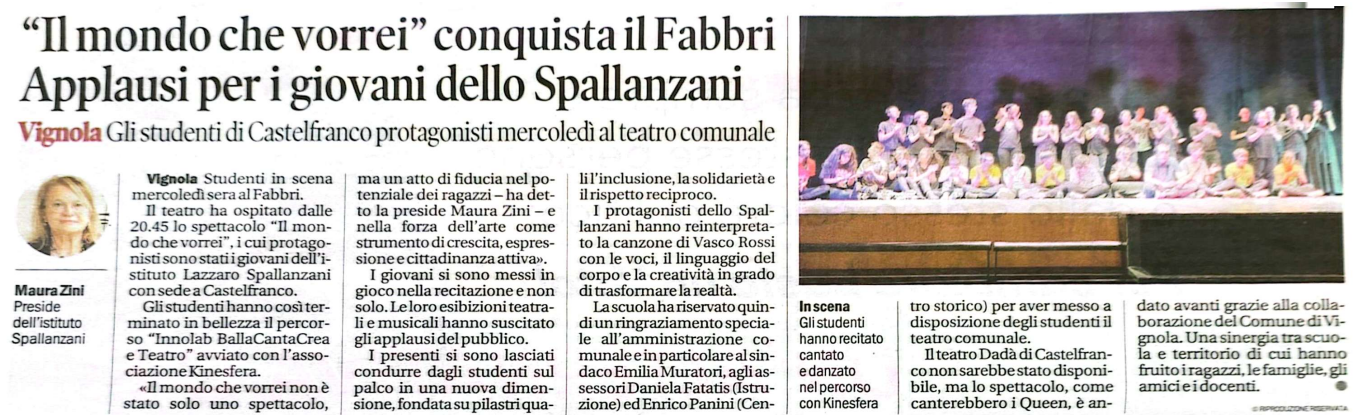 Istituto di Istruzione Superiore Lazzaro Spallanzani | Successo al Teatro Fabbri di Vignola per lo spettacolo “Il mondo che vorrei”